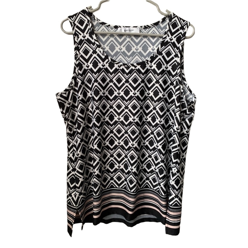 JONES STUDIO Women’s Black White Pink Print Sleeveless Tank Top
